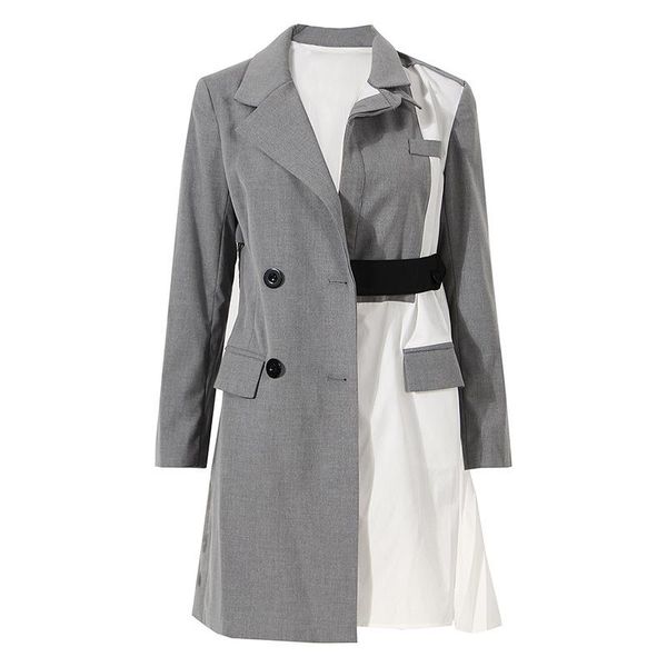 women's suits & blazers superaen design autumn 2021 pleated irregular color matching buckle fake two-piece suit notched blazer women, White;black
women's suits & blazers superaen design autumn 2021 pleated irregular color matching buckle fake two-piece suit notched blazer women, White;black