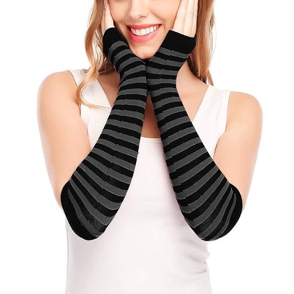 five fingers gloves long fingerless arm cover striped cotton wrist sleeves warmer sleeve knit wristband, Blue;gray
five fingers gloves long fingerless arm cover striped cotton wrist sleeves warmer sleeve knit wristband, Blue;gray