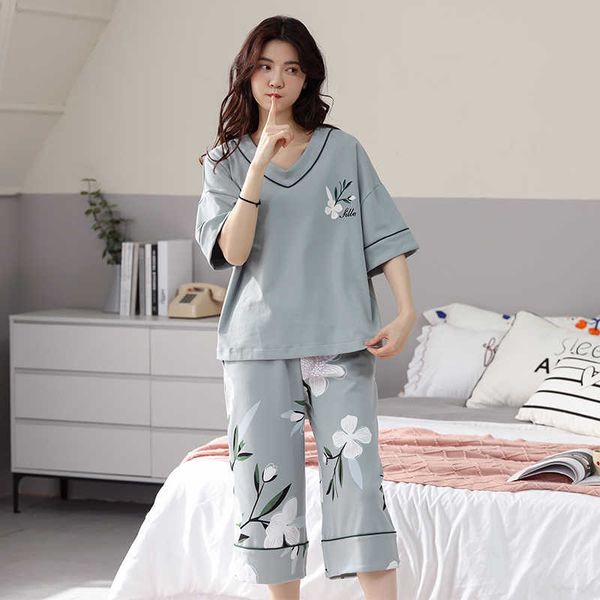 women's sleep lounge m-5xl women short sleeve pajamas sets lounge cotton sleepwear girls loose homewear p230408
women's sleep lounge m-5xl women short sleeve pajamas sets lounge cotton sleepwear girls loose homewear p230408