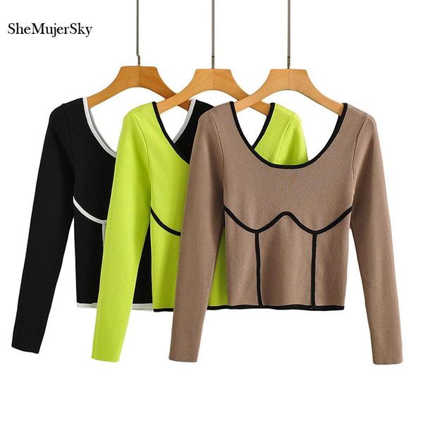 women's blouses & shirts shemujersky women long sleeve knitted bright line hit color elastic cropped 2021 ladies, White
women's blouses & shirts shemujersky women long sleeve knitted bright line hit color elastic cropped 2021 ladies, White