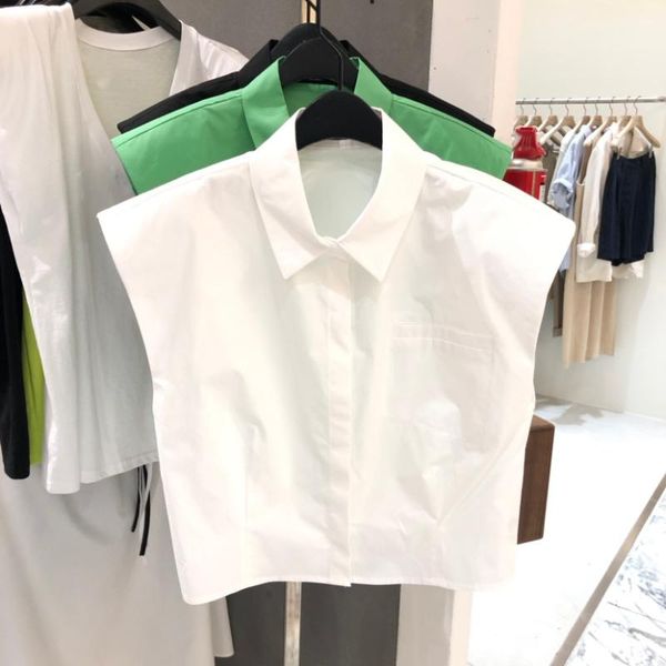 women's blouses & shirts 2021 summer korean version of the solid color right-angle shoulder pads collar single-breasted sleeveless shir, White
women's blouses & shirts 2021 summer korean version of the solid color right-angle shoulder pads collar single-breasted sleeveless shir, White