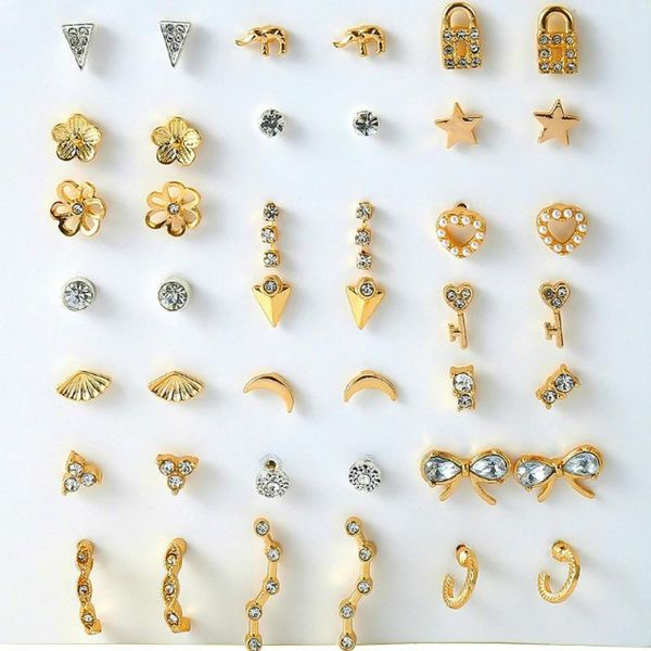 visisap 21 pairs zircon inlaid earring flower geometric love lock micro stud earrings for women small fashion jewelry x0171, Golden;silver
visisap 21 pairs zircon inlaid earring flower geometric love lock micro stud earrings for women small fashion jewelry x0171, Golden;silver