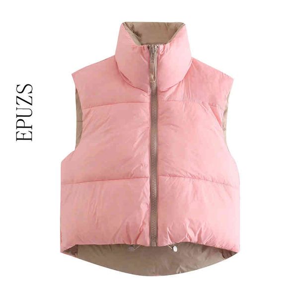 za woman pink light short puffer vest coat spring ladies warm zipper outwear female streetwear short vests 210430, Black;white
za woman pink light short puffer vest coat spring ladies warm zipper outwear female streetwear short vests 210430, Black;white