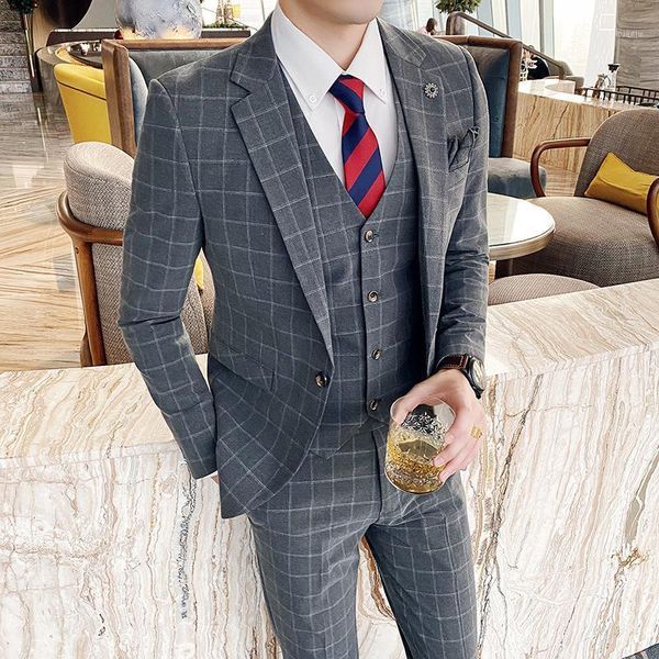 men's suit three piece bridegroom party dress korean slim plaid suits & blazers, White;black
men's suit three piece bridegroom party dress korean slim plaid suits & blazers, White;black