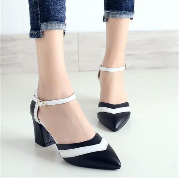 summer vogue women sandals pointed toe contrast color chunky block square high heel lady office dress shoes, Black
summer vogue women sandals pointed toe contrast color chunky block square high heel lady office dress shoes, Black