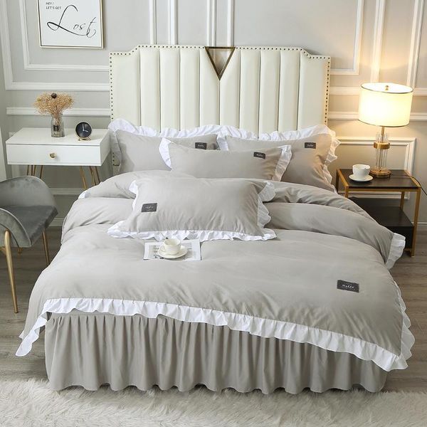 bedding sets 4pcs washed cotton solid pleated lotus lace king size duvet cover set bed skirt pillowcase bedclothes
bedding sets 4pcs washed cotton solid pleated lotus lace king size duvet cover set bed skirt pillowcase bedclothes