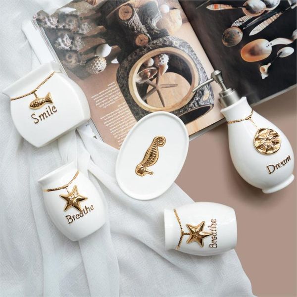 home accessories wedding housewarming gifts bathroom ocean series gold shell starfish seahorse pattern ceramic five piece set bath accessory
home accessories wedding housewarming gifts bathroom ocean series gold shell starfish seahorse pattern ceramic five piece set bath accessory