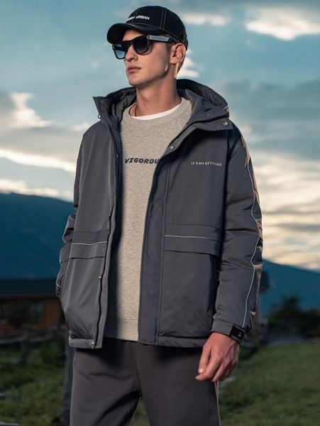 men slogan graphic contrast piping zipper hooded down coat p0hl#, Black;brown
men slogan graphic contrast piping zipper hooded down coat p0hl#, Black;brown