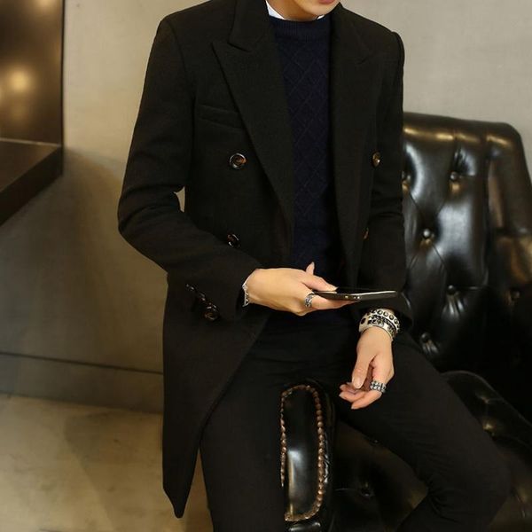 men's wool & blends autumn winter mens long blend coat double breasted overcoat thick warm outwear lapel collar casual e40, Black
men's wool & blends autumn winter mens long blend coat double breasted overcoat thick warm outwear lapel collar casual e40, Black