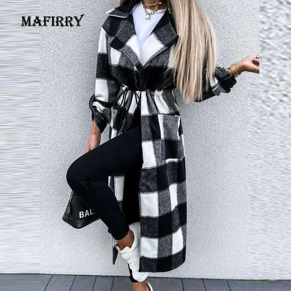 women's wool & blends classic women blend plaid long overcoat female sleeve lacing up waist pocket jacket turn down collar print outerw, Black
women's wool & blends classic women blend plaid long overcoat female sleeve lacing up waist pocket jacket turn down collar print outerw, Black