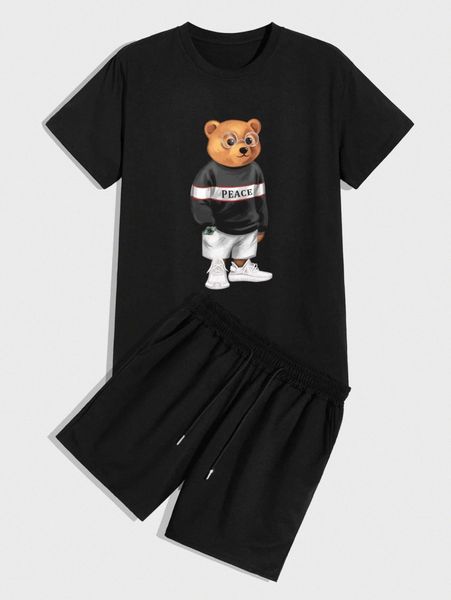 men bear print tee with drawstring waist shorts r54d#, Gray
men bear print tee with drawstring waist shorts r54d#, Gray