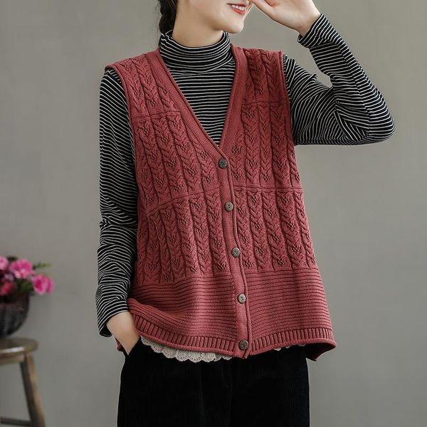 women's vests twist hollow knit sweater vest spring loose and versatile sleeveless cardigan waistcoat, Black;white
women's vests twist hollow knit sweater vest spring loose and versatile sleeveless cardigan waistcoat, Black;white