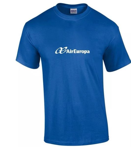 air europa white logo spain spanish airline aviation royal blue cotton t-shirt, White;black
air europa white logo spain spanish airline aviation royal blue cotton t-shirt, White;black