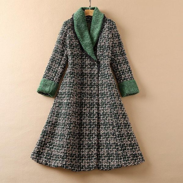 women's wool & blends european and american clothing winter 2022 long sleeves double breasted buttons fashion green tweed coat, Black
women's wool & blends european and american clothing winter 2022 long sleeves double breasted buttons fashion green tweed coat, Black
