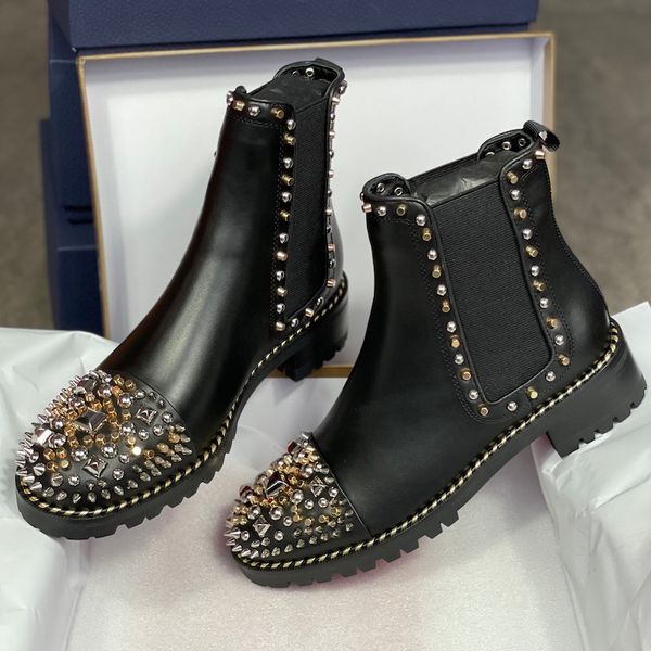 women capahutta ankle boots chasse a clou leather red bottom flat shoes qualty spikes studs boot fashion girl shoe with box eu35-41 270, Black
women capahutta ankle boots chasse a clou leather red bottom flat shoes qualty spikes studs boot fashion girl shoe with box eu35-41 270, Black