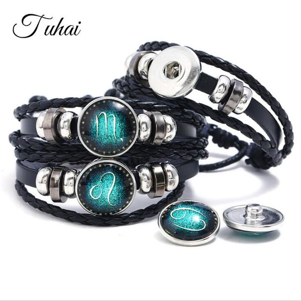 charm bracelets fashion 12 constellations black leather for men lace up braided jewelry accessories gifts women, Golden;silver
charm bracelets fashion 12 constellations black leather for men lace up braided jewelry accessories gifts women, Golden;silver