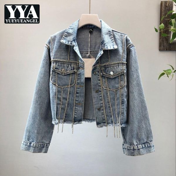 women's jackets harajuku slim diamonds tassel chains jeans jacket women lapel single breasted denim ladies female clothes, Black;brown
women's jackets harajuku slim diamonds tassel chains jeans jacket women lapel single breasted denim ladies female clothes, Black;brown