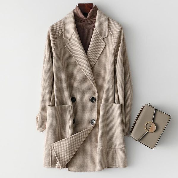 women's wool & blends double faced coat 2021 loose straight lapel breasted overcoat fashion temperament commute outerwear, Black
women's wool & blends double faced coat 2021 loose straight lapel breasted overcoat fashion temperament commute outerwear, Black