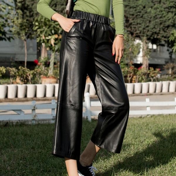 women's pants & capris 2021 genuine women harem elastic waist streetwear vintage casual black ladies sheepskin leather trousers, Black;white
women's pants & capris 2021 genuine women harem elastic waist streetwear vintage casual black ladies sheepskin leather trousers, Black;white