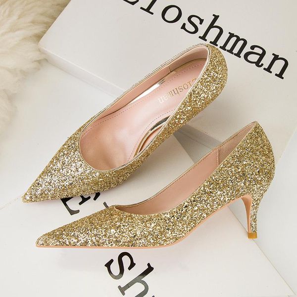 dress shoes sequined cloth women gold shallow high heels pumps pointed toe elegant party wedding woman fashion, Black
dress shoes sequined cloth women gold shallow high heels pumps pointed toe elegant party wedding woman fashion, Black