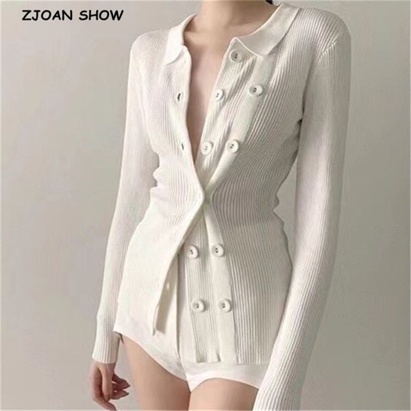 vintage turn down collar double breasted buttons cardigan french style lapel long sleeve knitting sweater slim jumper knitwear 210429, White;black
vintage turn down collar double breasted buttons cardigan french style lapel long sleeve knitting sweater slim jumper knitwear 210429, White;black