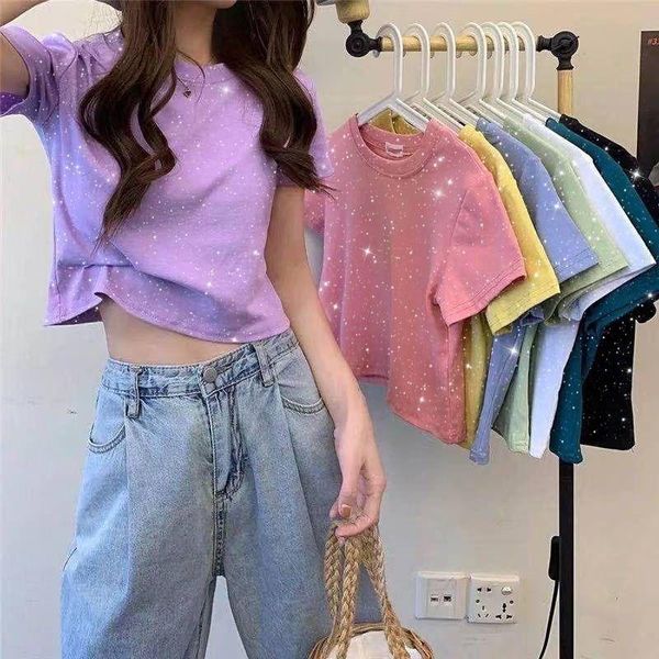 women's t-shirt glittering summer slim short sleeve fashion basic korean versatile student niche simple top, White
women's t-shirt glittering summer slim short sleeve fashion basic korean versatile student niche simple top, White