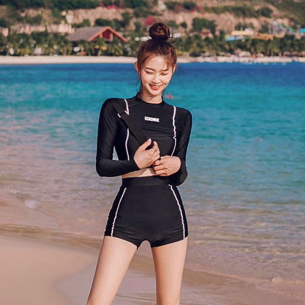 sports split body conservative slim women' black long sleeve sports swimsuit, Red;black
sports split body conservative slim women' black long sleeve sports swimsuit, Red;black