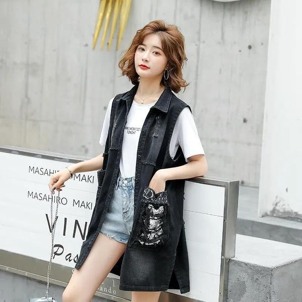 women's vests cowboy vest female 2021 spring and summer embroidery sequin waistcoat casual wild large size loose mid-length jacket, Black;white
women's vests cowboy vest female 2021 spring and summer embroidery sequin waistcoat casual wild large size loose mid-length jacket, Black;white