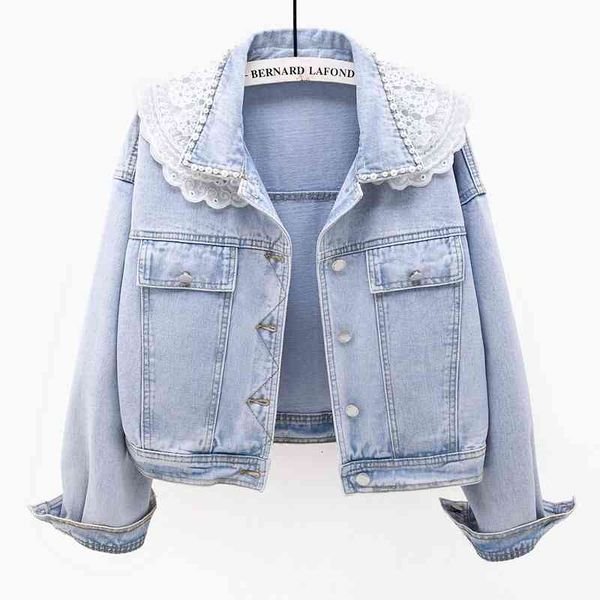 jacket spring autumn korean fashion lace ruffle beading splicing collar denim jacket coat women loose blue short jeans jackets female, Black;brown
jacket spring autumn korean fashion lace ruffle beading splicing collar denim jacket coat women loose blue short jeans jackets female, Black;brown