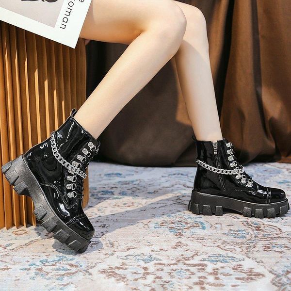 boots autumn shoes for women block heel gothic mujer batas metal chain platform zipper fashion female footwear, Black
boots autumn shoes for women block heel gothic mujer batas metal chain platform zipper fashion female footwear, Black