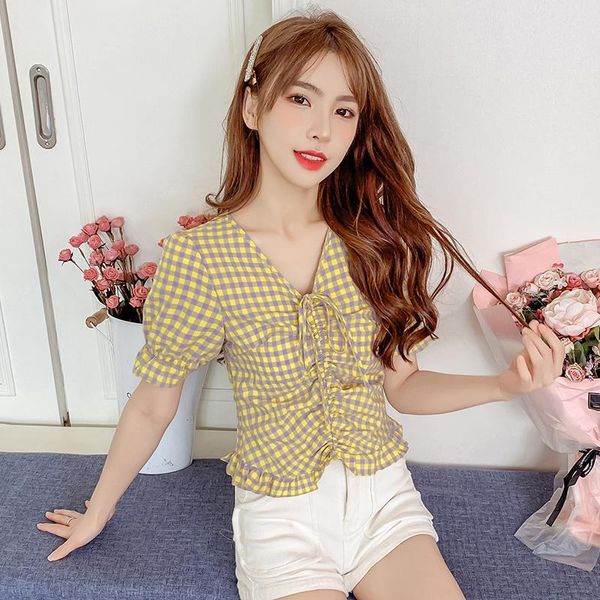 women's blouses & shirts coigarsam cute plaid shirt womens summer puff sleeve belt v-neck women purple green yellow 9310, White
women's blouses & shirts coigarsam cute plaid shirt womens summer puff sleeve belt v-neck women purple green yellow 9310, White