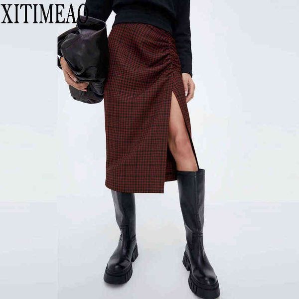 za autumn winter vintage plaid skirt women high waist package hip pencilskirt fold effect front split skirts 211120, Black
za autumn winter vintage plaid skirt women high waist package hip pencilskirt fold effect front split skirts 211120, Black