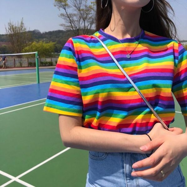women's t-shirt rainbow striped t-shirts women plus size korean summer shirts short sleeve loose o-neck tee harajuku tshirt kawaii clot, White
women's t-shirt rainbow striped t-shirts women plus size korean summer shirts short sleeve loose o-neck tee harajuku tshirt kawaii clot, White