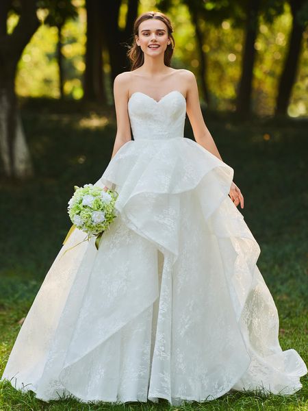 elegant strapless ball gown wedding dresses floral lace chiffon tiered ruffles sweep train vintage bridal vestidos de novia, White
elegant strapless ball gown wedding dresses floral lace chiffon tiered ruffles sweep train vintage bridal vestidos de novia, White