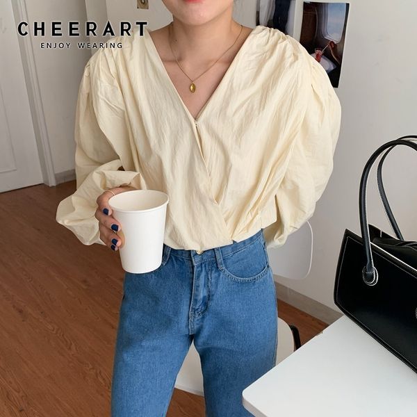 autumn lantern sleeve korean blouse women long crop v neck ladies causal wrap fashion 210427, White
autumn lantern sleeve korean blouse women long crop v neck ladies causal wrap fashion 210427, White