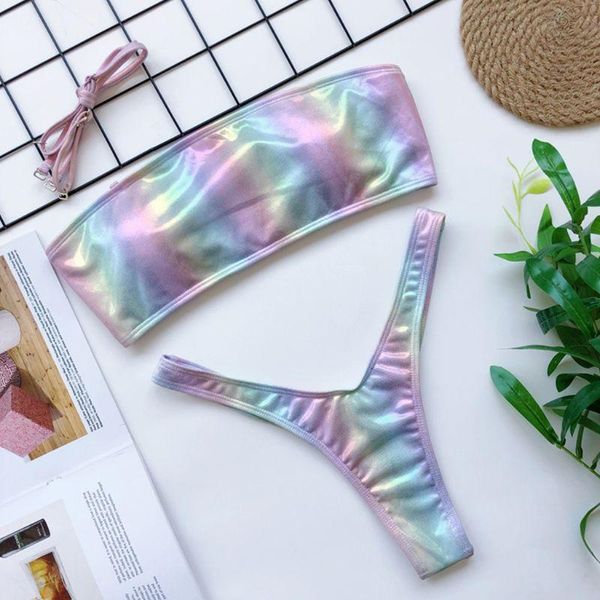 women's swimwear women bikini set metallic rainbow snakeskin swimsuit bandeau bathing suit, White;black
women's swimwear women bikini set metallic rainbow snakeskin swimsuit bandeau bathing suit, White;black