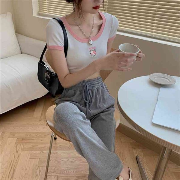 korean style pant and crop two piece set summer cute girls knitting t-shirt pants 2 pieces sets outfit for women 210529, White
korean style pant and crop two piece set summer cute girls knitting t-shirt pants 2 pieces sets outfit for women 210529, White