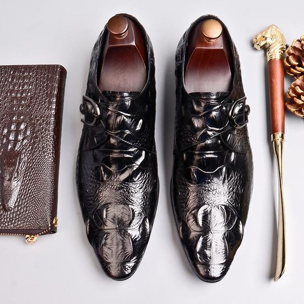dress shoes men's formal crocodile pattern slip on genuine leather pointed toe low heels office c23, Black
dress shoes men's formal crocodile pattern slip on genuine leather pointed toe low heels office c23, Black