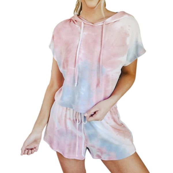 women's tracksuits summer fashion women tie-dye shorts set casual short sleeve hooded pullover + lace up high-waist pants, Gray
women's tracksuits summer fashion women tie-dye shorts set casual short sleeve hooded pullover + lace up high-waist pants, Gray