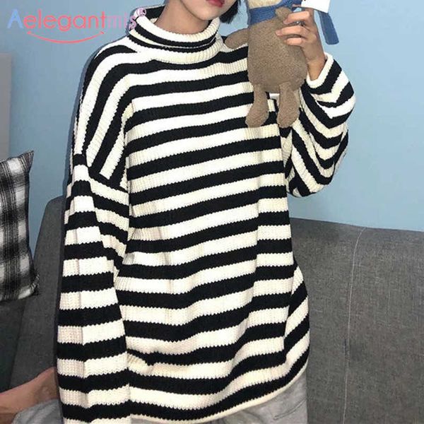 aelegantmis turtleneck black white striped sweater women oversize korean cute kawaii loose boyfriend pullover jersey mujer 210607, White;black
aelegantmis turtleneck black white striped sweater women oversize korean cute kawaii loose boyfriend pullover jersey mujer 210607, White;black
