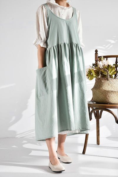 women dresses summer autumn fashion cotton linen dress plain sundress apron mid calf garden work pinafore loose pockets, Black;gray
women dresses summer autumn fashion cotton linen dress plain sundress apron mid calf garden work pinafore loose pockets, Black;gray