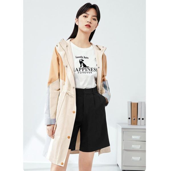 women's trench coats clothing patchwork windbreaker button pockets autumn coat hooded draw string 2021, Tan;black
women's trench coats clothing patchwork windbreaker button pockets autumn coat hooded draw string 2021, Tan;black
