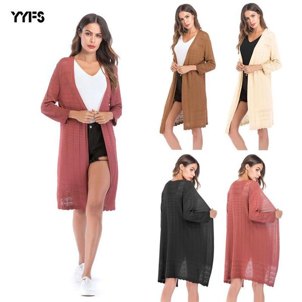 cross border autumn / winter 2021 hollow out sweater women's solid color long sleeve fashion cardigan coat jackets, Black;brown 
cross border autumn / winter 2021 hollow out sweater women's solid color long sleeve fashion cardigan coat jackets, Black;brown