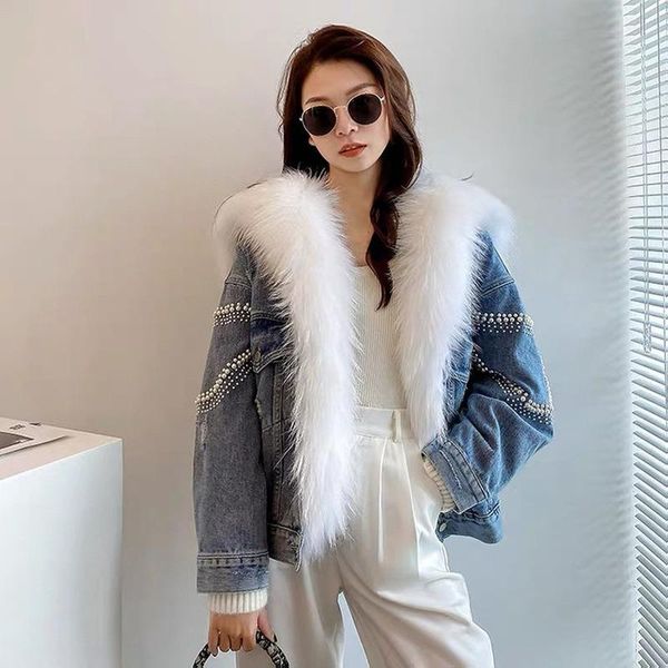 women's fur & faux real raccoon collar denim parka women 2021 winter coat placket detachable down jacket liner customized size, Black
women's fur & faux real raccoon collar denim parka women 2021 winter coat placket detachable down jacket liner customized size, Black