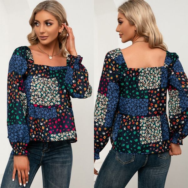 women's blouses & shirts square neck leaf sleeve printed shirt floral long-sleeved casual women, White
women's blouses & shirts square neck leaf sleeve printed shirt floral long-sleeved casual women, White