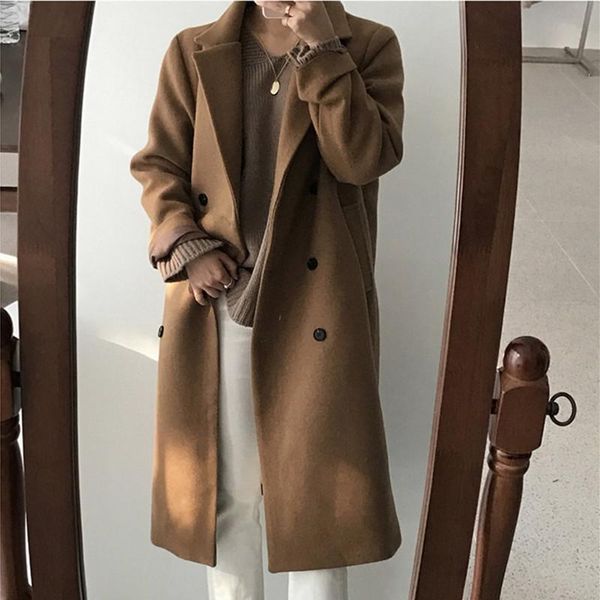 women's wool & blends women autumn winter casual double breasted long trend coat sleeve woolen loose outwear korean fashion lady overco, Black
women's wool & blends women autumn winter casual double breasted long trend coat sleeve woolen loose outwear korean fashion lady overco, Black