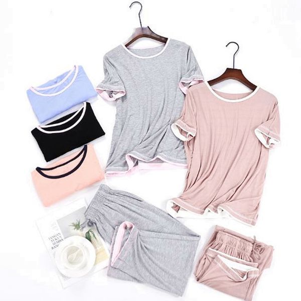 women's sleepwear modal cotton sleepwear set short-sleeved nine-point pant pajamas women summer loose home wear two-piece suit pij, Black;red
women's sleepwear modal cotton sleepwear set short-sleeved nine-point pant pajamas women summer loose home wear two-piece suit pij, Black;red