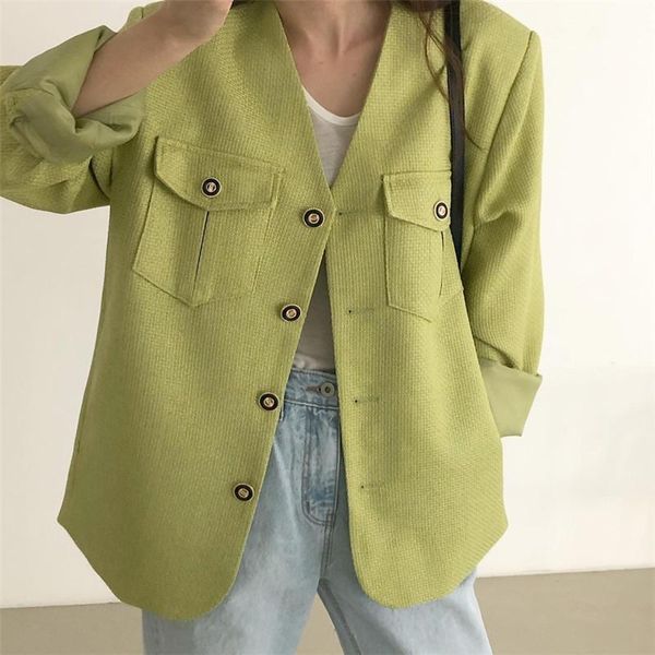 women's suits & blazers vintage v-neck green outerwear female autumn korean single-breasted long sleeve beige coat bomber jacket women, White;black
women's suits & blazers vintage v-neck green outerwear female autumn korean single-breasted long sleeve beige coat bomber jacket women, White;black
