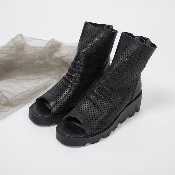 boots 2021 spring and summer layer cowhide fish mouth hollow leather hole wedge with platform women's, Black
boots 2021 spring and summer layer cowhide fish mouth hollow leather hole wedge with platform women's, Black