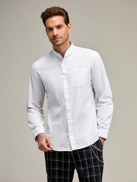 men button placket pocket front shirt 47hg#, White;black